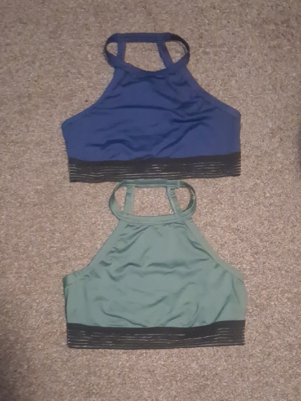 High-Neck Sports Bra - Blue & Green